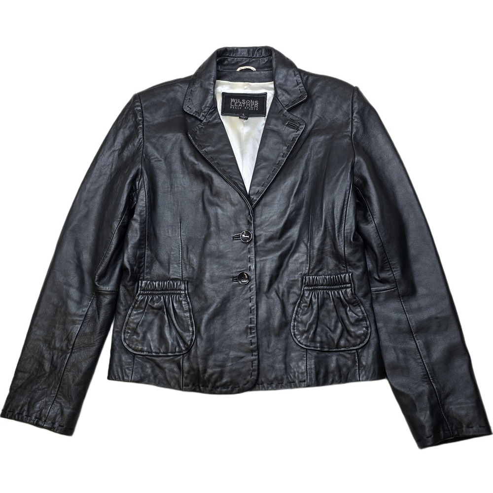 Wilsons Leather Leather Blazer Jacket Womens Large Black Pelle Studio Soft